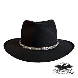 Black Aussie Hat - Silver Turquoise Hat Band