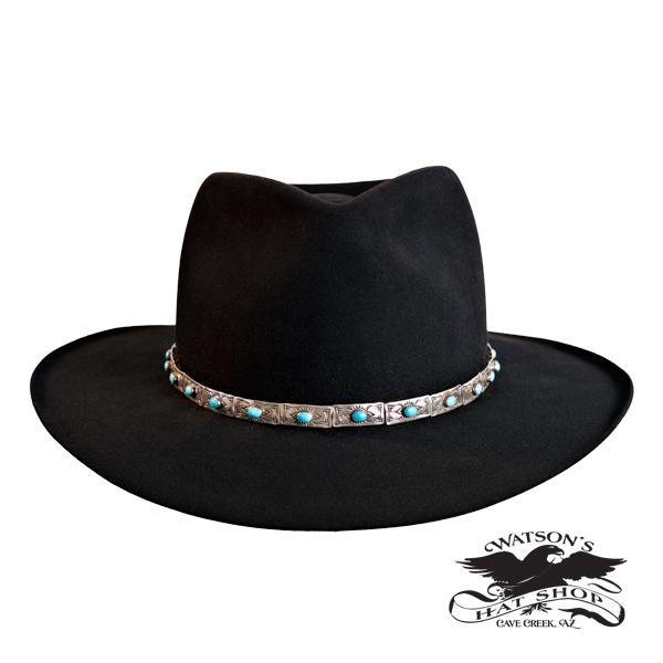 Black Aussie Hat - Silver Turquoise Hat Band