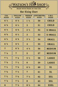Watsons - hat sizing chart